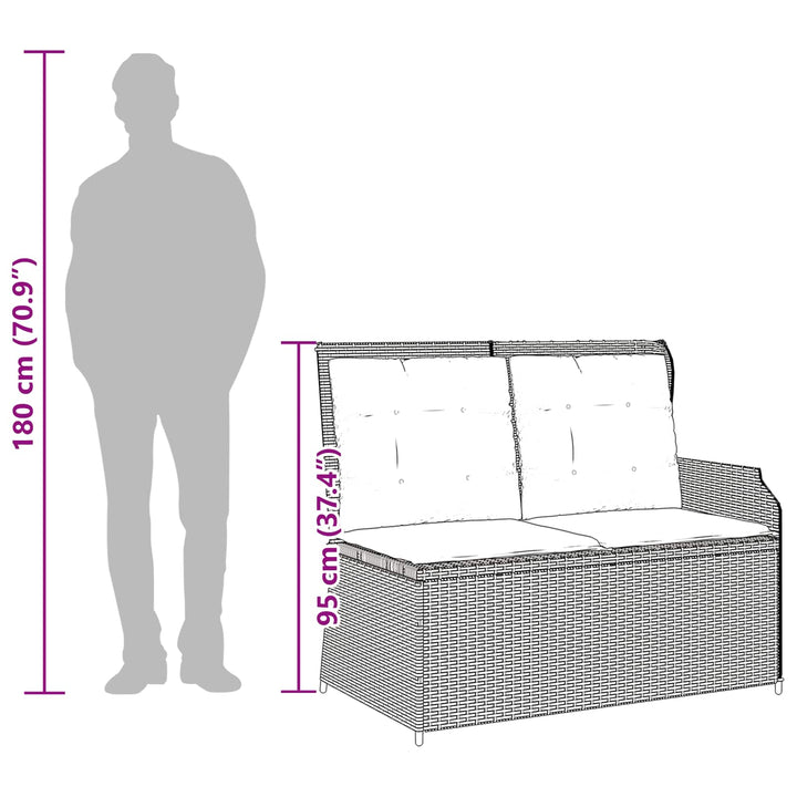Havebænk med pude Sort og Cremehvid polyrattan