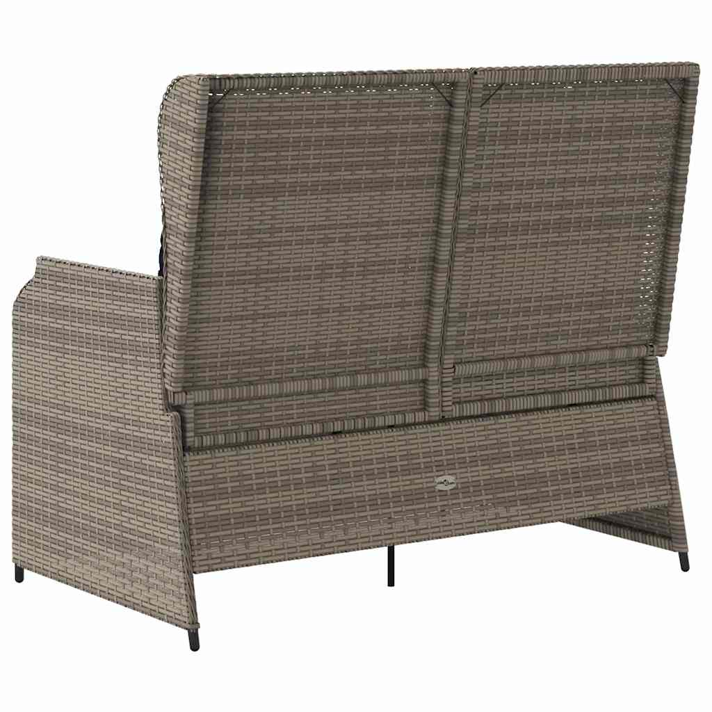 Havebænk med pude Grå og Marineblå polyrattan