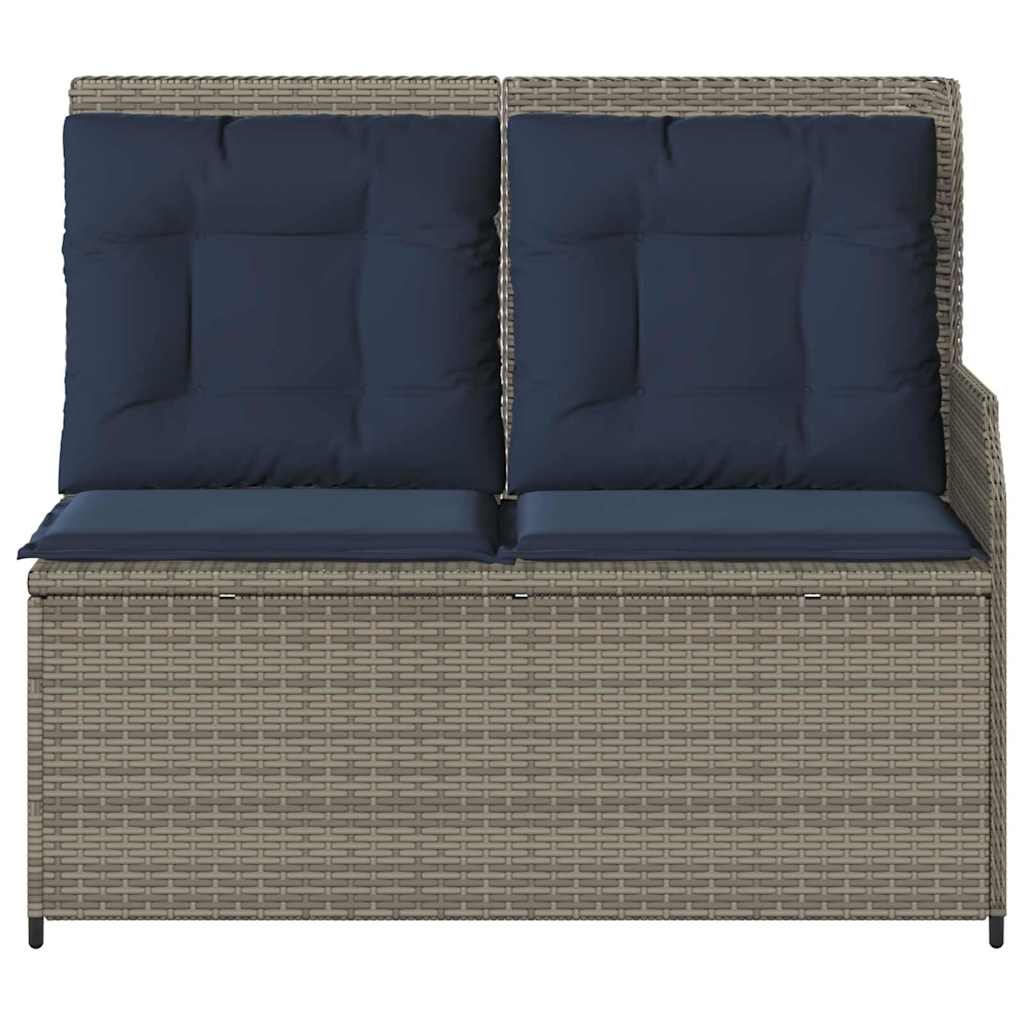 Havebænk med pude Grå og Marineblå polyrattan