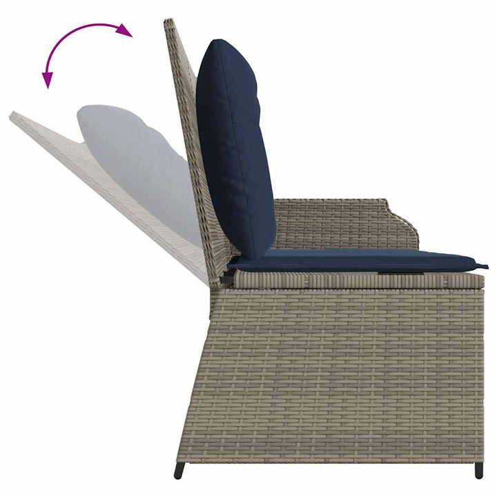 Havebænk med pude Grå og Marineblå polyrattan