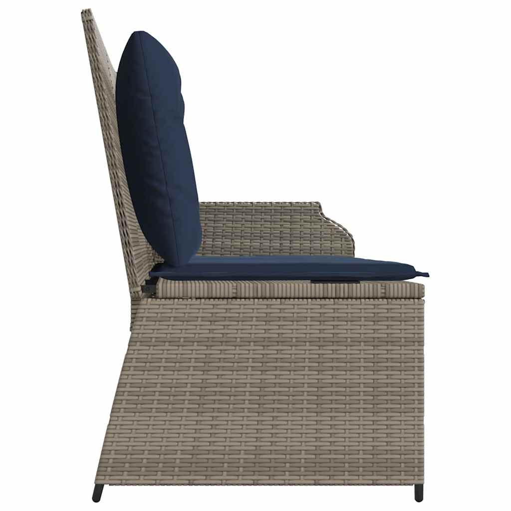 Havebænk med pude Grå og Marineblå polyrattan
