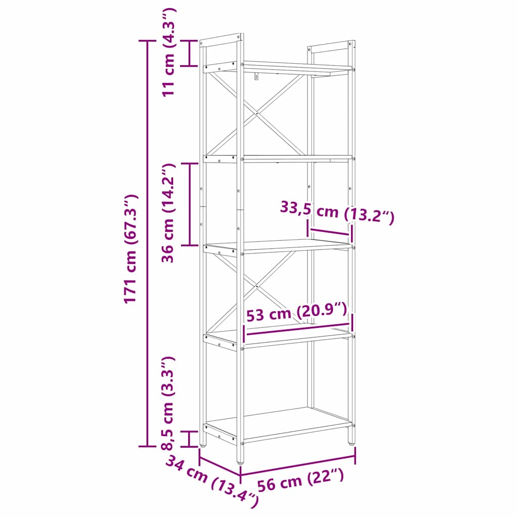 Bogreol Sort eg 56 x 34 x 171 cm Konstrueret træ