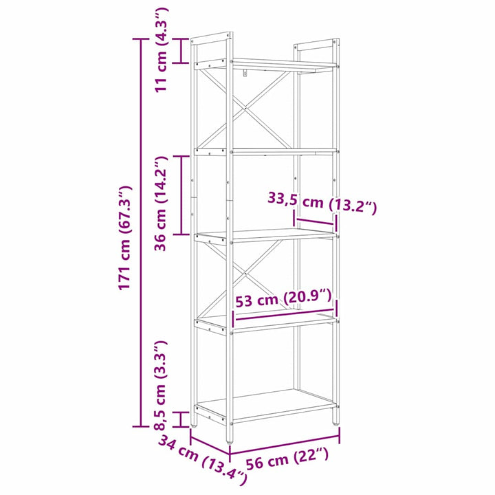 Bogreol Sort eg 56 x 34 x 171 cm Konstrueret træ
