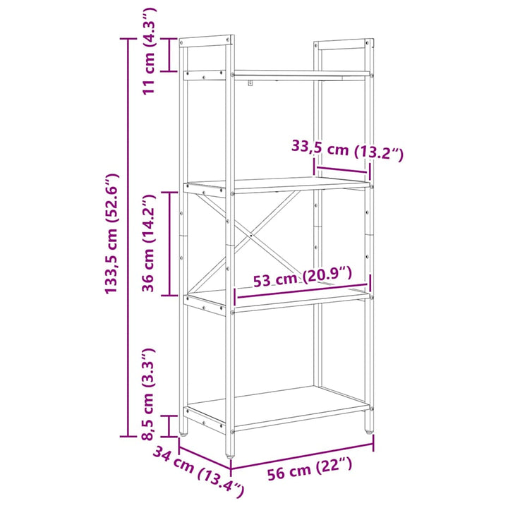 Bogreol Gammelt træ 56 x 34 x 133,5 cm Konstrueret træ