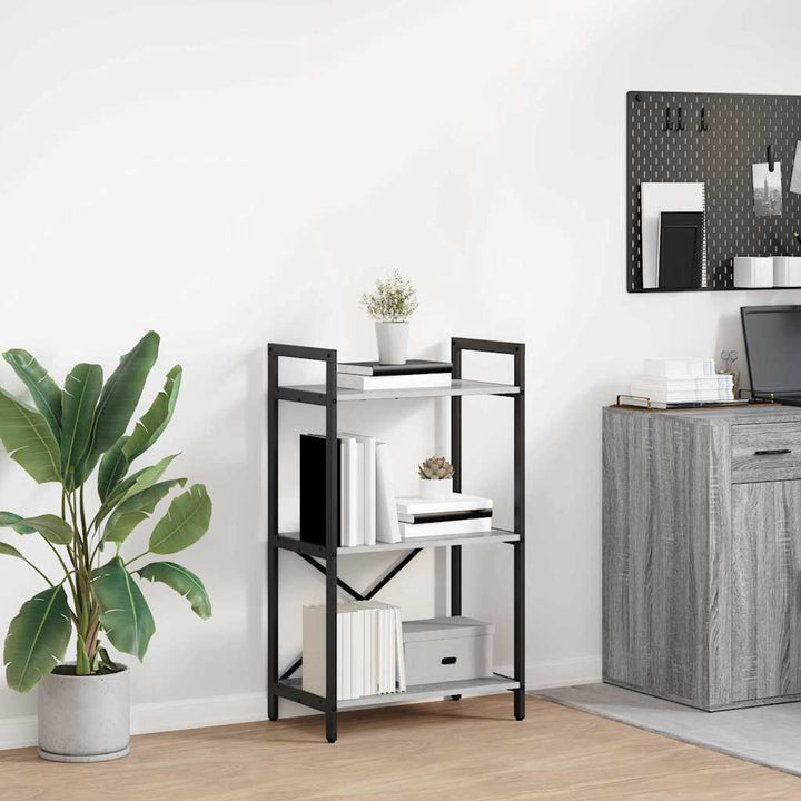 Bogreol 3 niveauer 56 x 34 x 96 cm Konstrueret træ Grå Sonoma