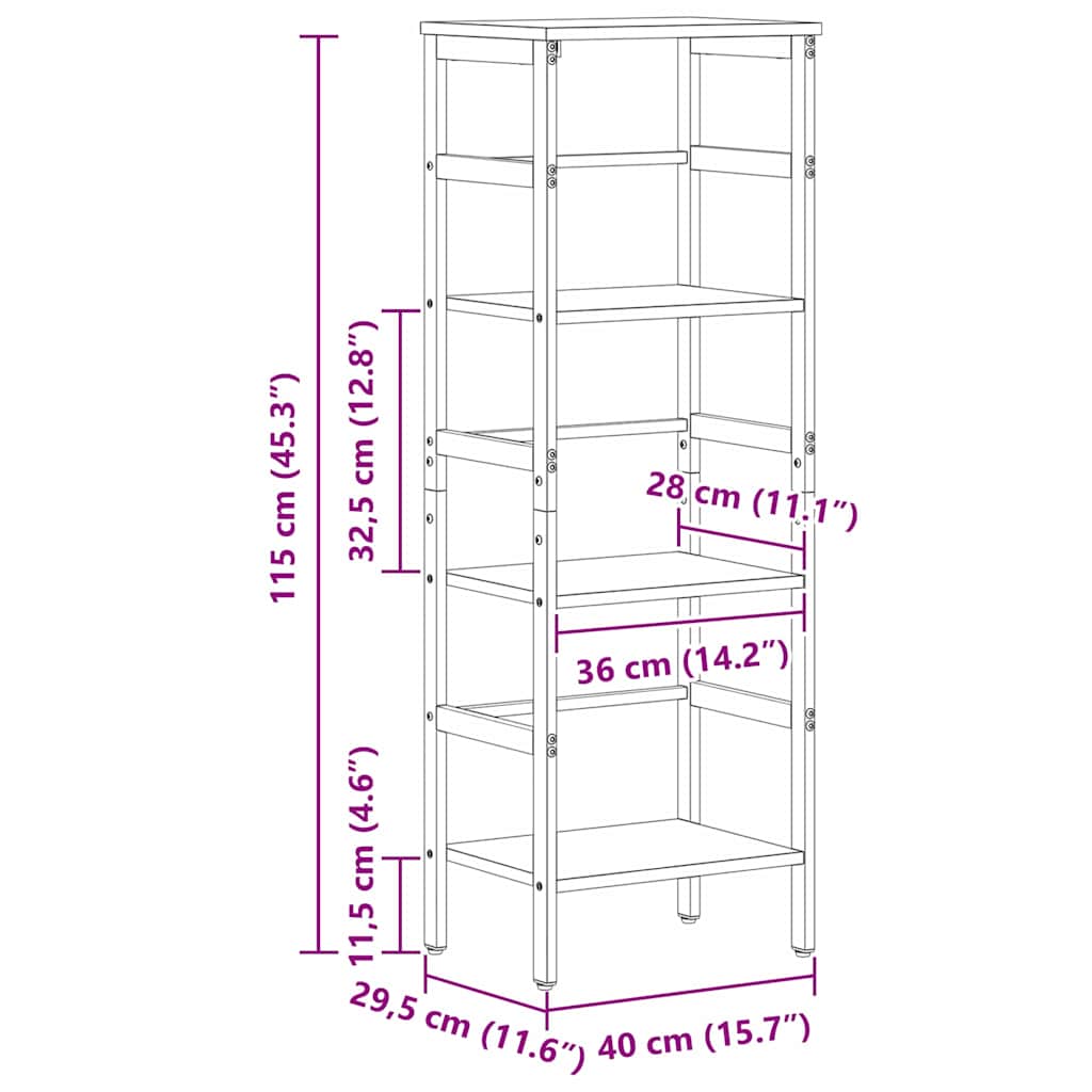 Bogreol Sonoma eg 40 x 29,5 x 115 cm Konstrueret træ