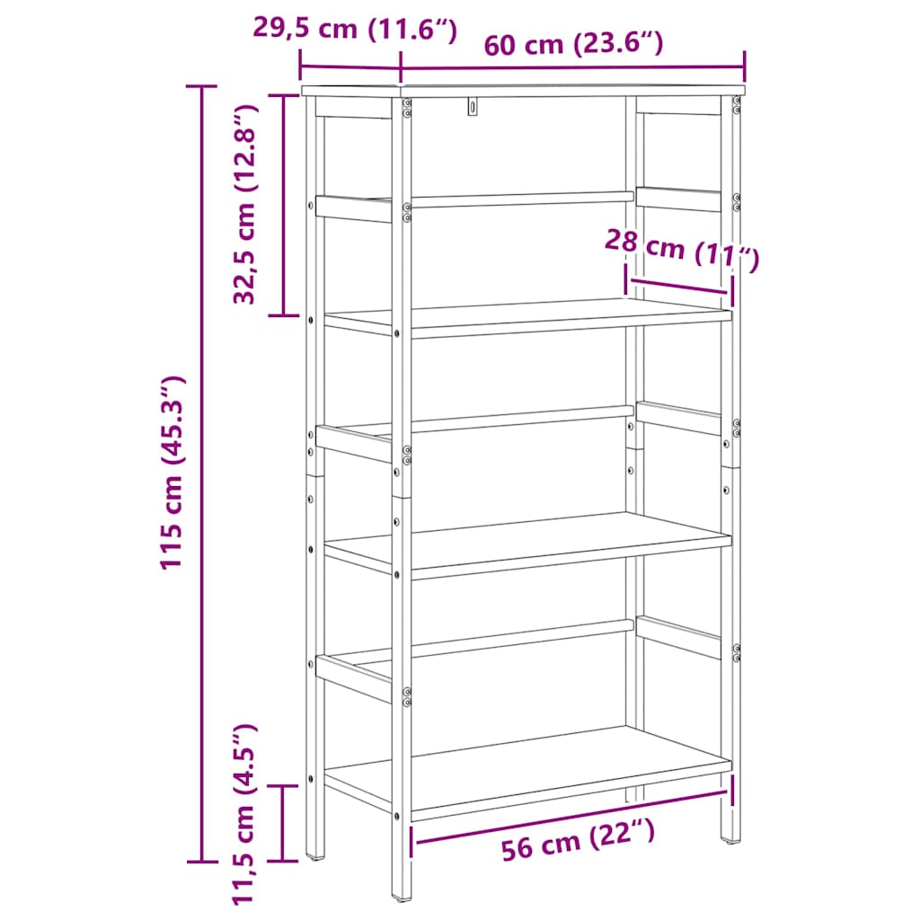 Bogreol Sonoma eg 60 x 29,5 x 115 cm Konstrueret træ