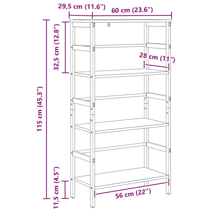 Bogreol 3 niveauer 60 x 29,5 x 115 cm Konstrueret træ