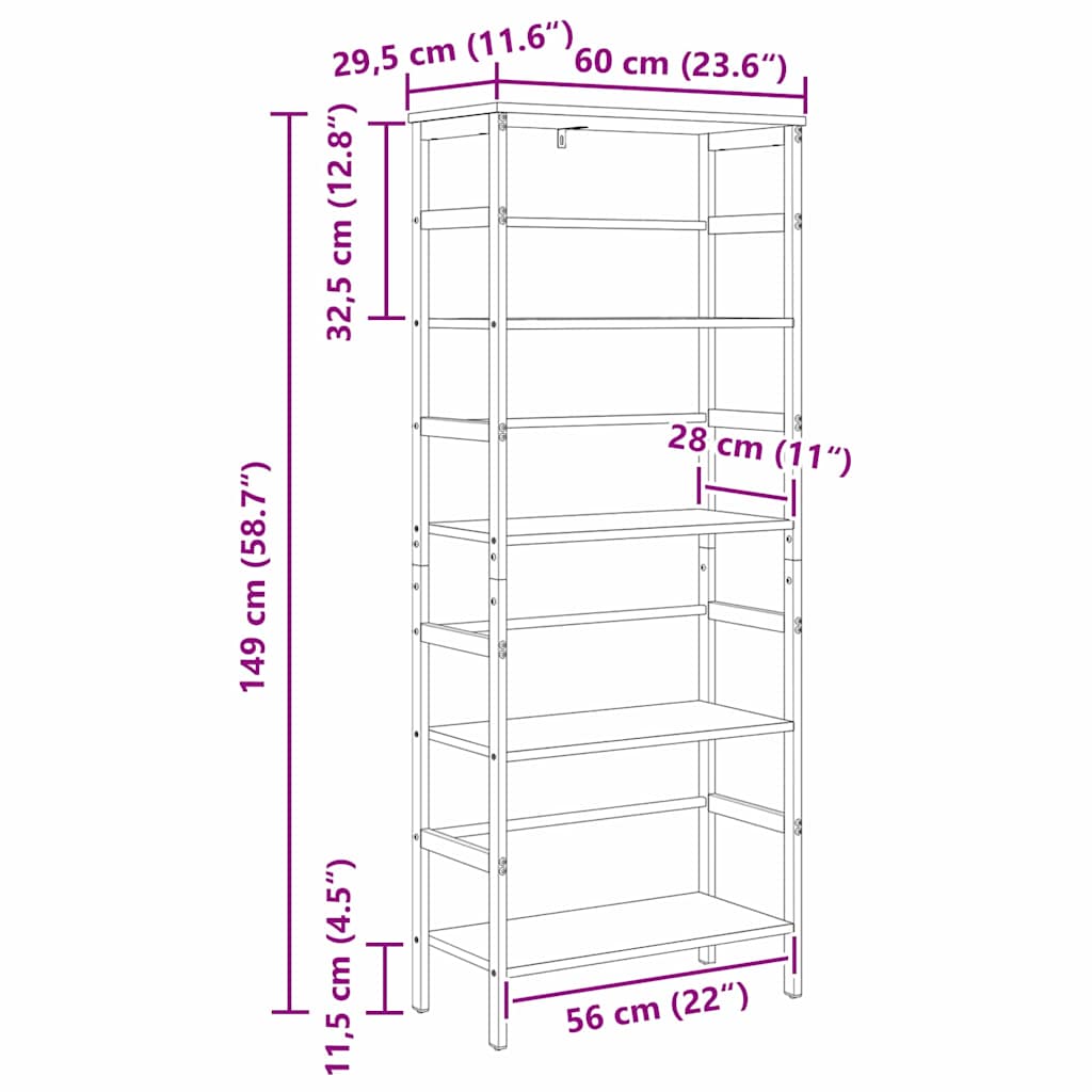 Bogreol Sonoma eg 60 x 29,5 x 149 cm Konstrueret træ