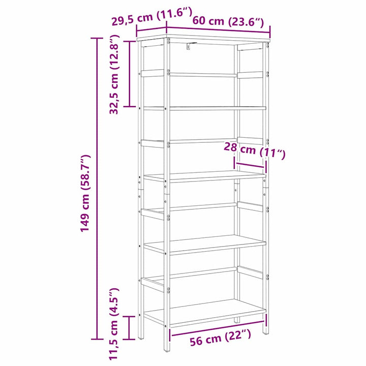 Bogreol 4 niveauer 60 x 29,5 x 149 cm Konstrueret træ