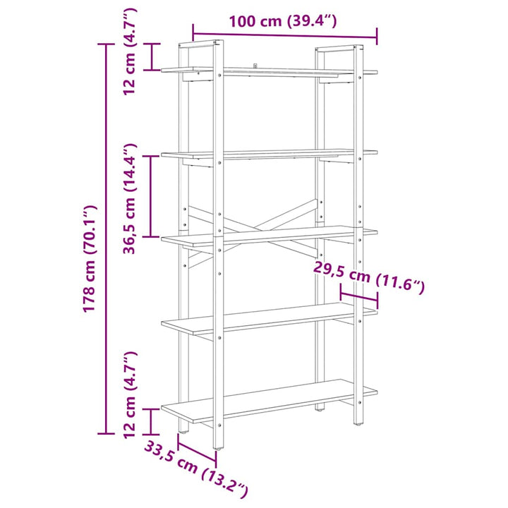 Bogreol Sort eg 100 x 33,5 x 178 cm Konstrueret træ