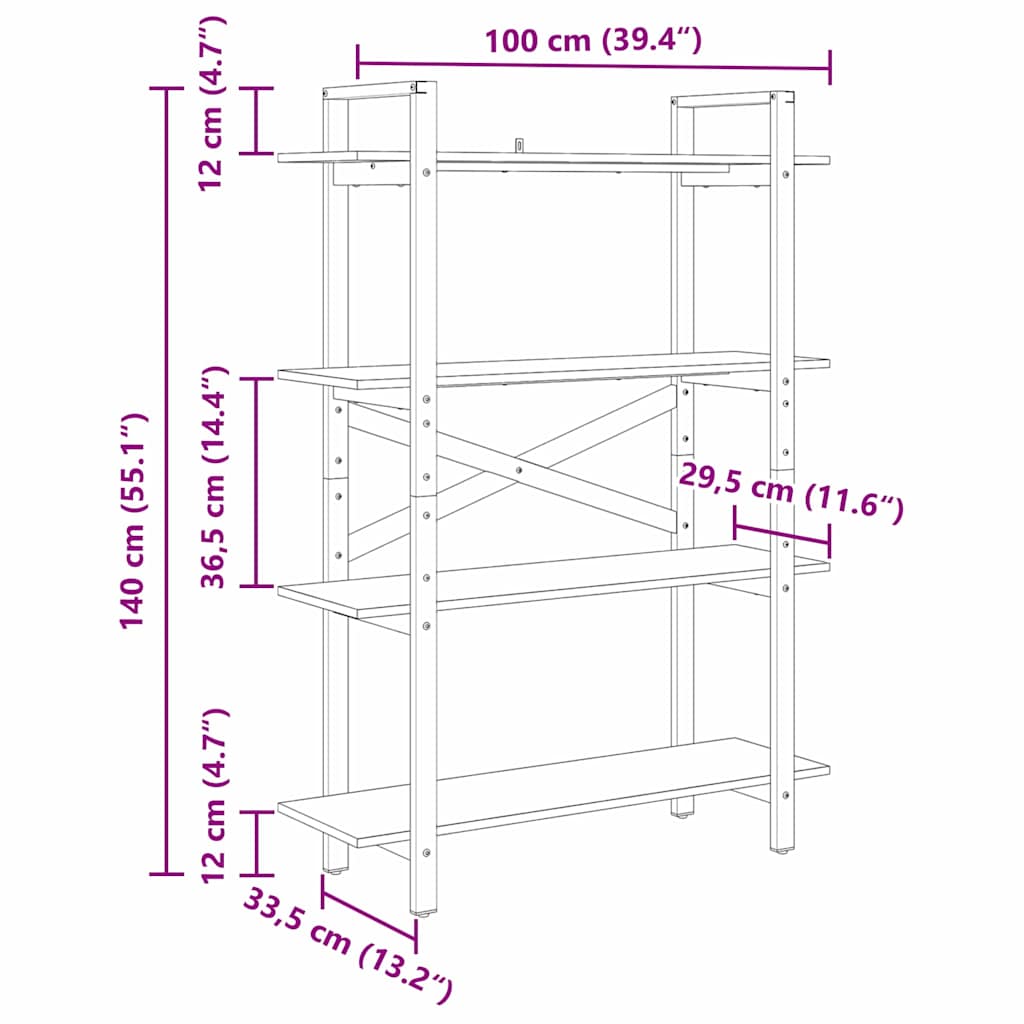Bogreol Røget eg 100 x 33,5 x 140 cm Konstrueret træ
