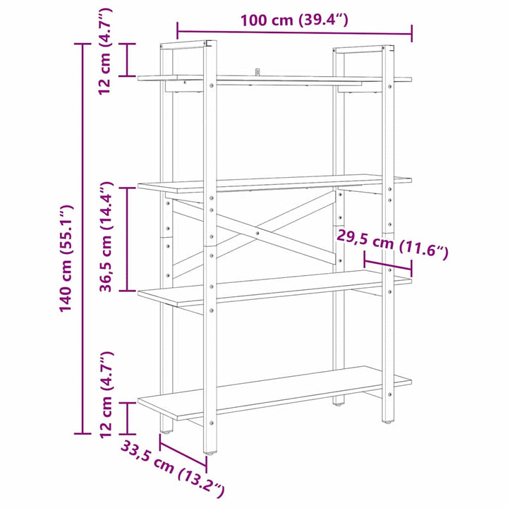 Bogreol Gammelt træ 100 x 33,5 x 140 cm Konstrueret træ