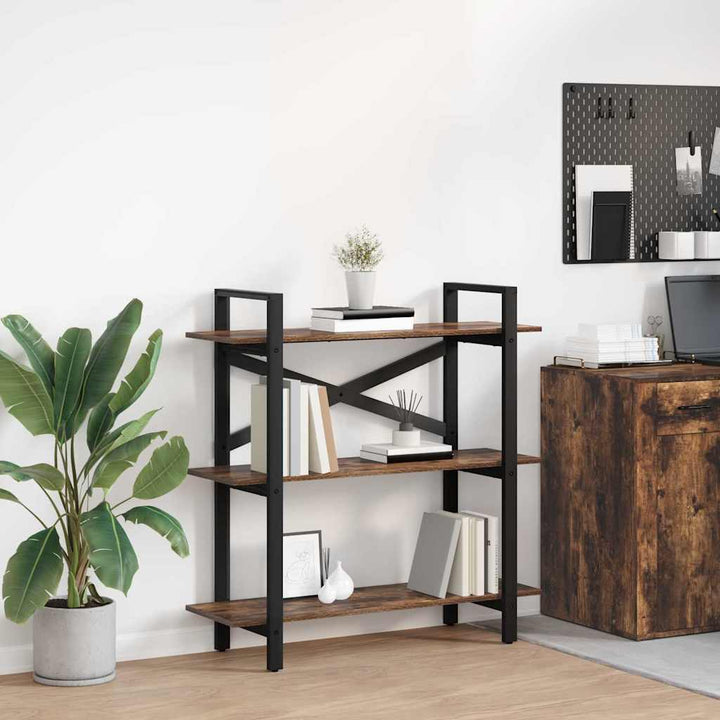 Bogreol 3 niveauer 100 x 33,5 x 102 cm Konstrueret træ Røget eg