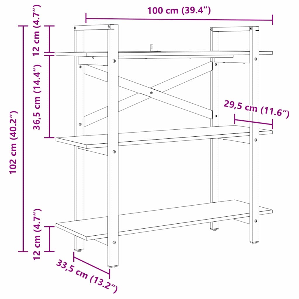 Bogreol Gammelt træ 100 x 33,5 x 102 cm Konstrueret træ