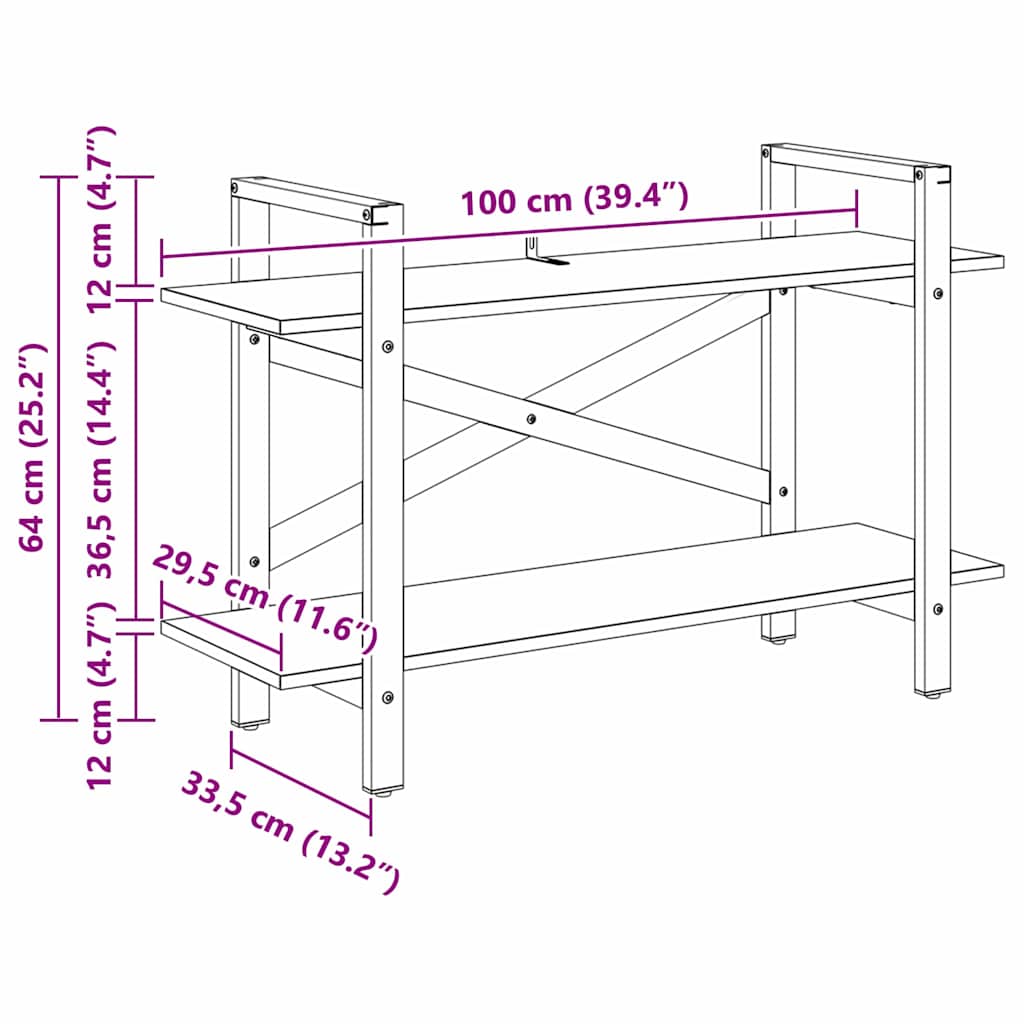 Bogreol 2 niveauer 100 x 33,5 x 64 cm Konstrueret træ