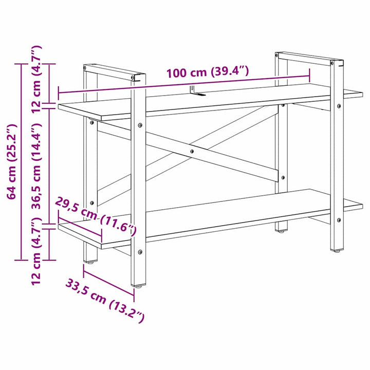 Bogreol 2 niveauer 100 x 33,5 x 64 cm Konstrueret træ