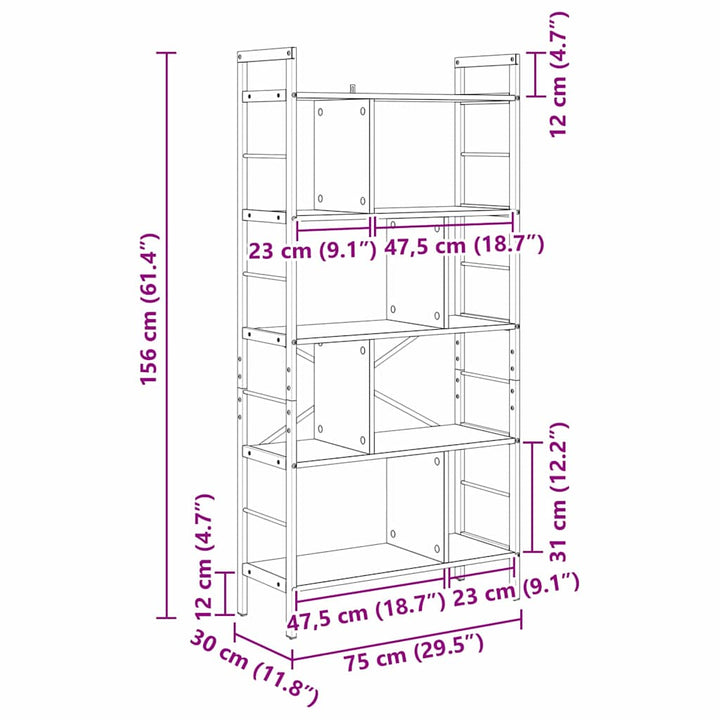 Bogreol Sonoma eg 75 x 30 x 156 cm Konstrueret træ