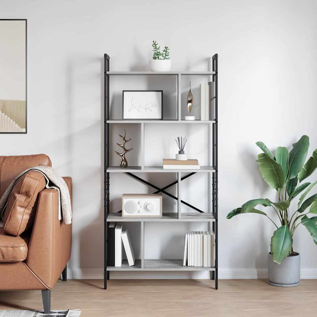 Bogreol Grå Sonoma 75 x 30 x 156 cm Konstrueret træ