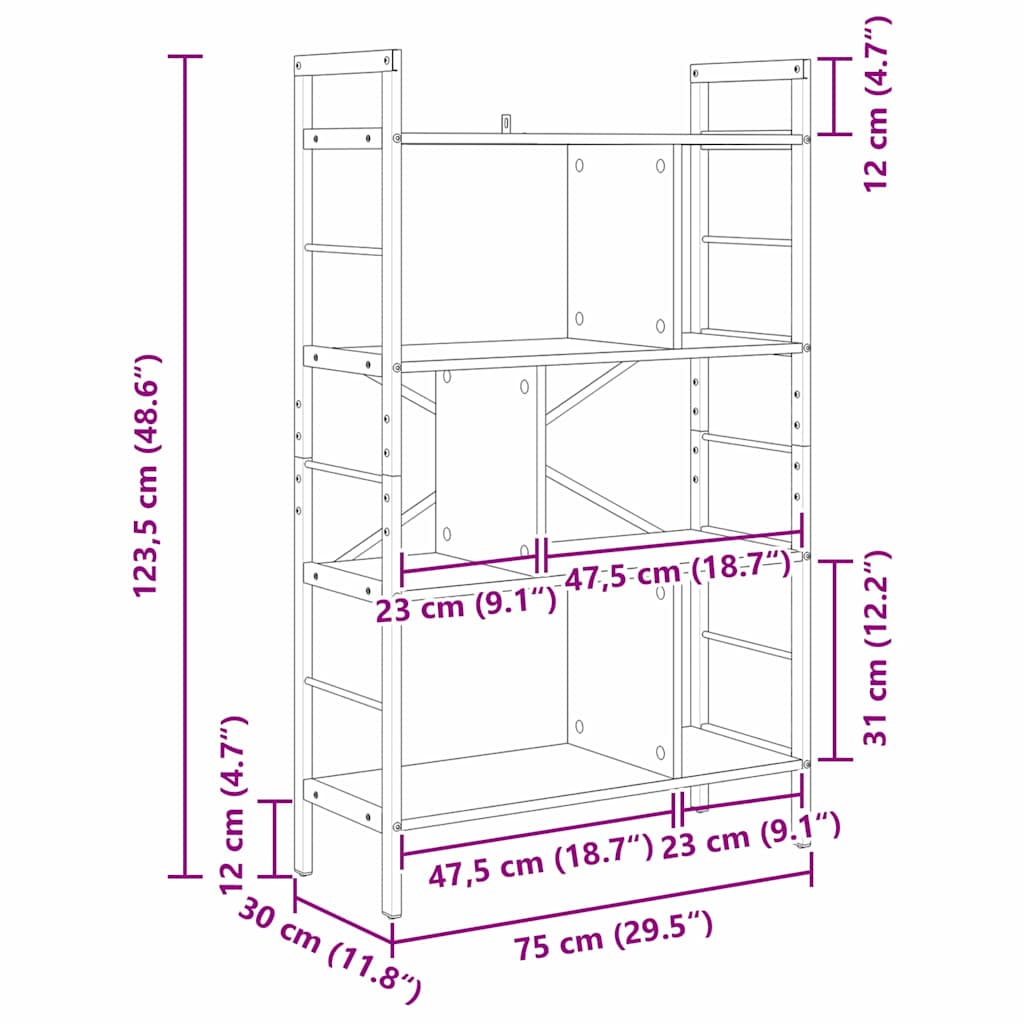 Bogreol Sort eg 75 x 30 x 123,5 cm Konstrueret træ