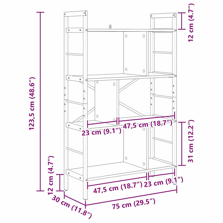 Bogreol Artisan Egetræ 75 x 30 x 123,5 cm Konstrueret træ