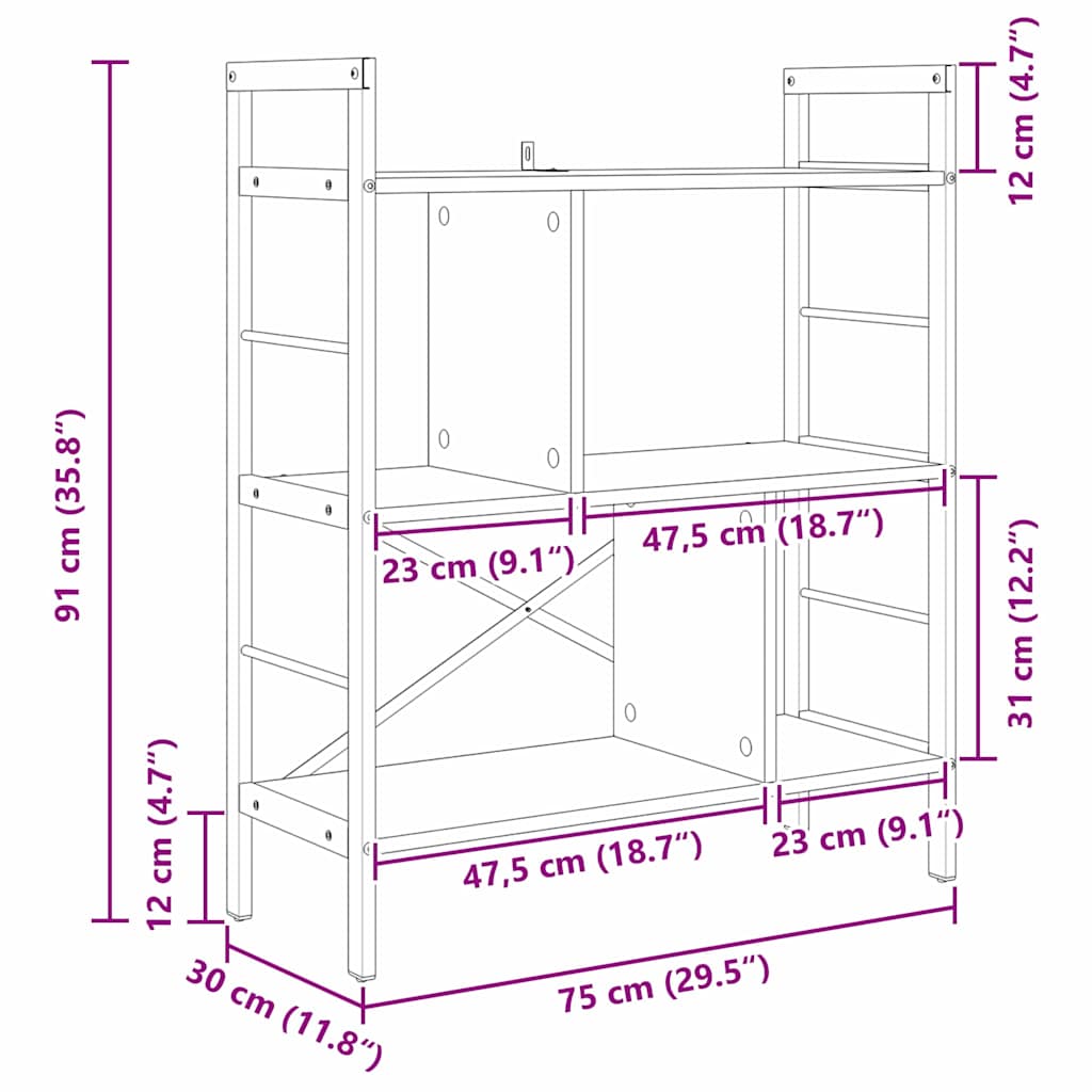 Bogreol Sort eg 75 x 30 x 91 cm Konstrueret træ