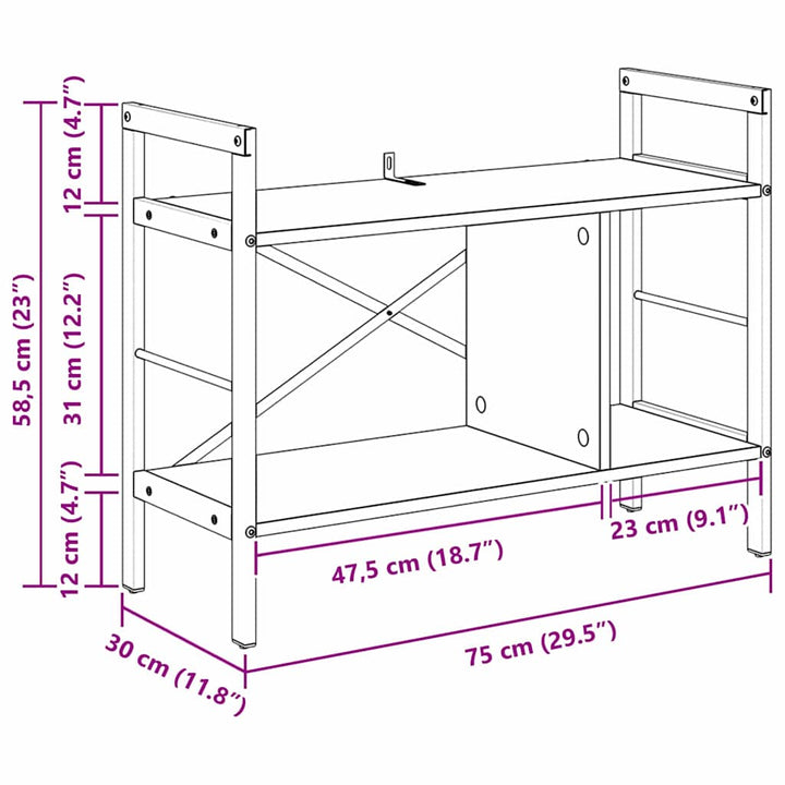 Bogreol Sort eg 75 x 30 x 58,5 cm Konstrueret træ