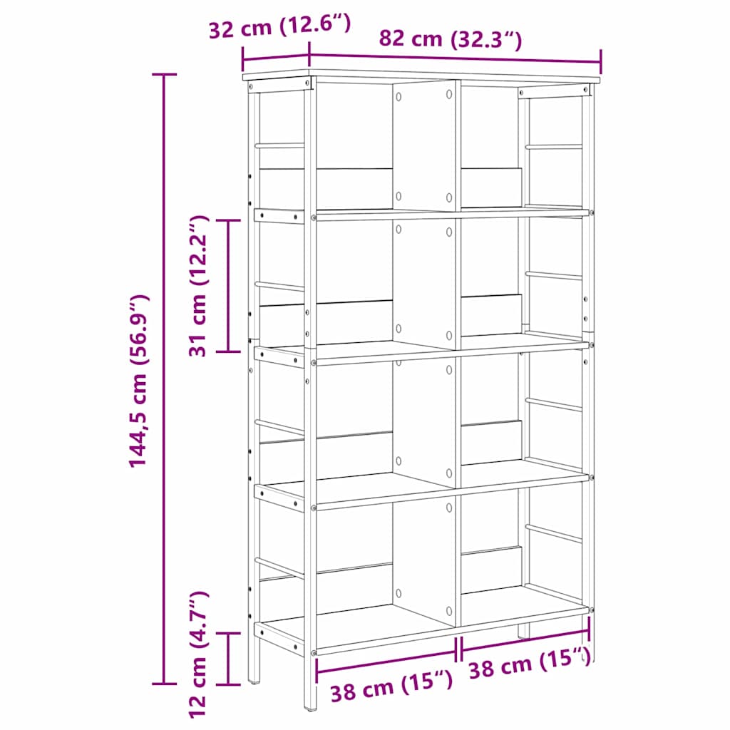 Bogreol Sort eg 82 x 32 x 144,5 cm Konstrueret træ
