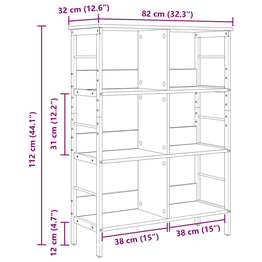 Bogreol Røget eg 82 x 32 x 112 cm Konstrueret træ