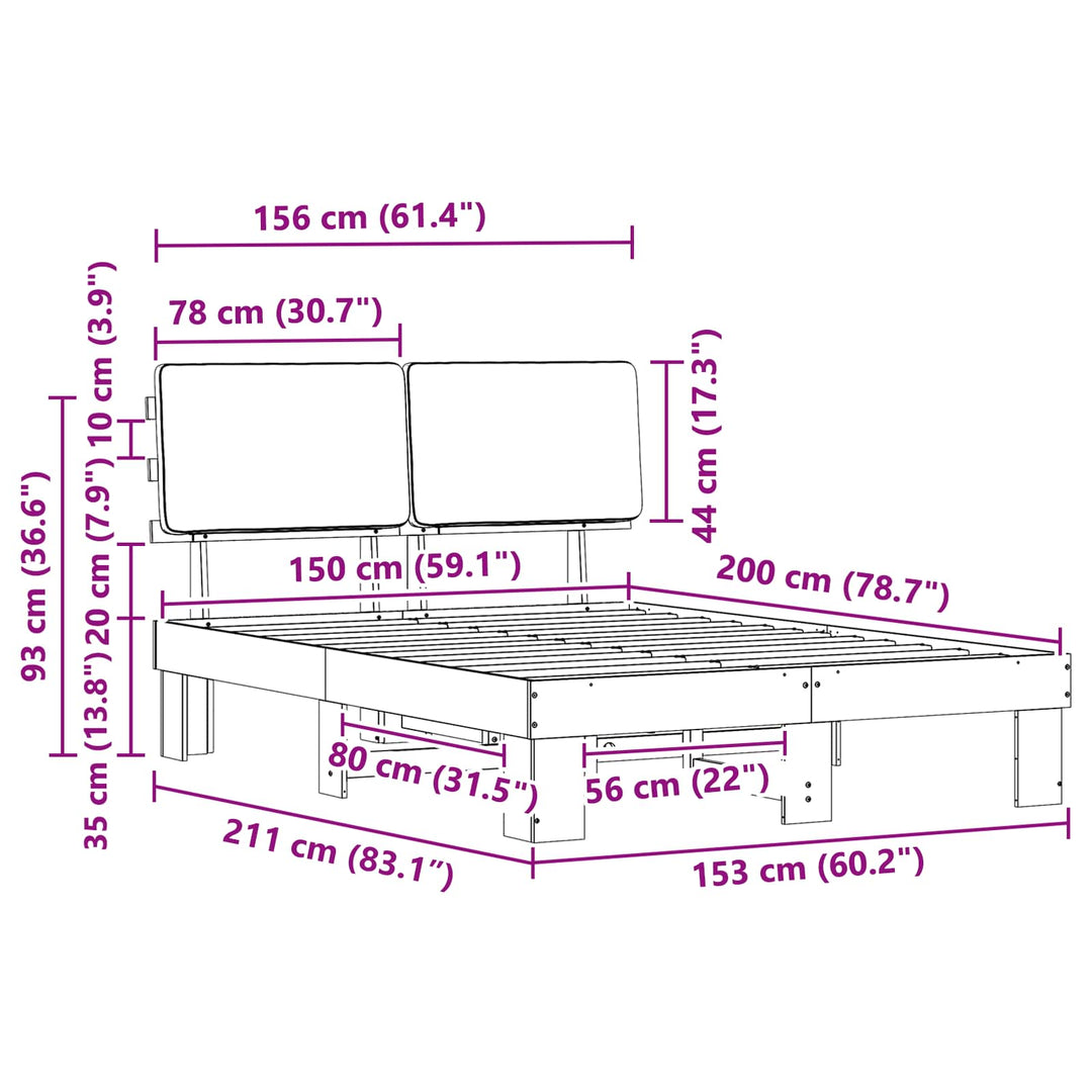 Sengestel med Polstret Hovedgavl Lysegrå 150 x 200 cm