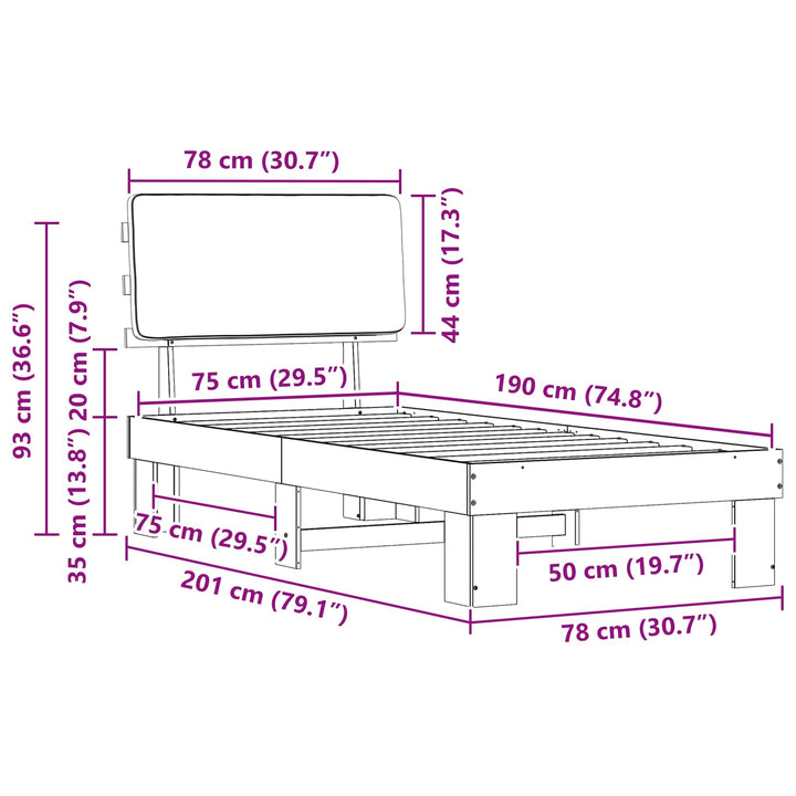 Sengestel med Polstret Hovedgavl Sort 75 x 190 cm