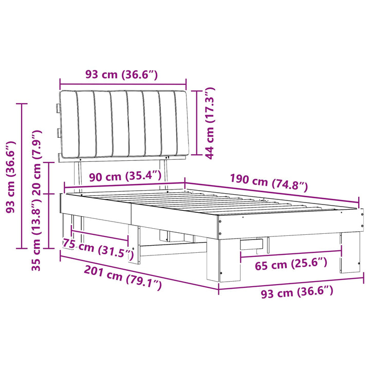 Sengestel med Polstret Hovedgavl Sort 90 x 190 cm