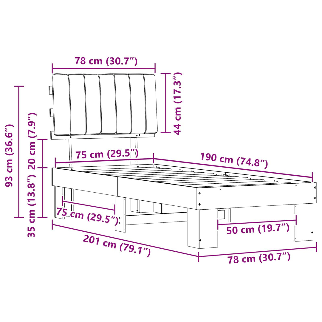 Sengestel med Polstret Hovedgavl Sort 75 x 190 cm
