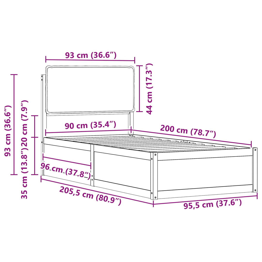 Sengestel med Polstret Hovedgavl Sort 90 x 200 cm