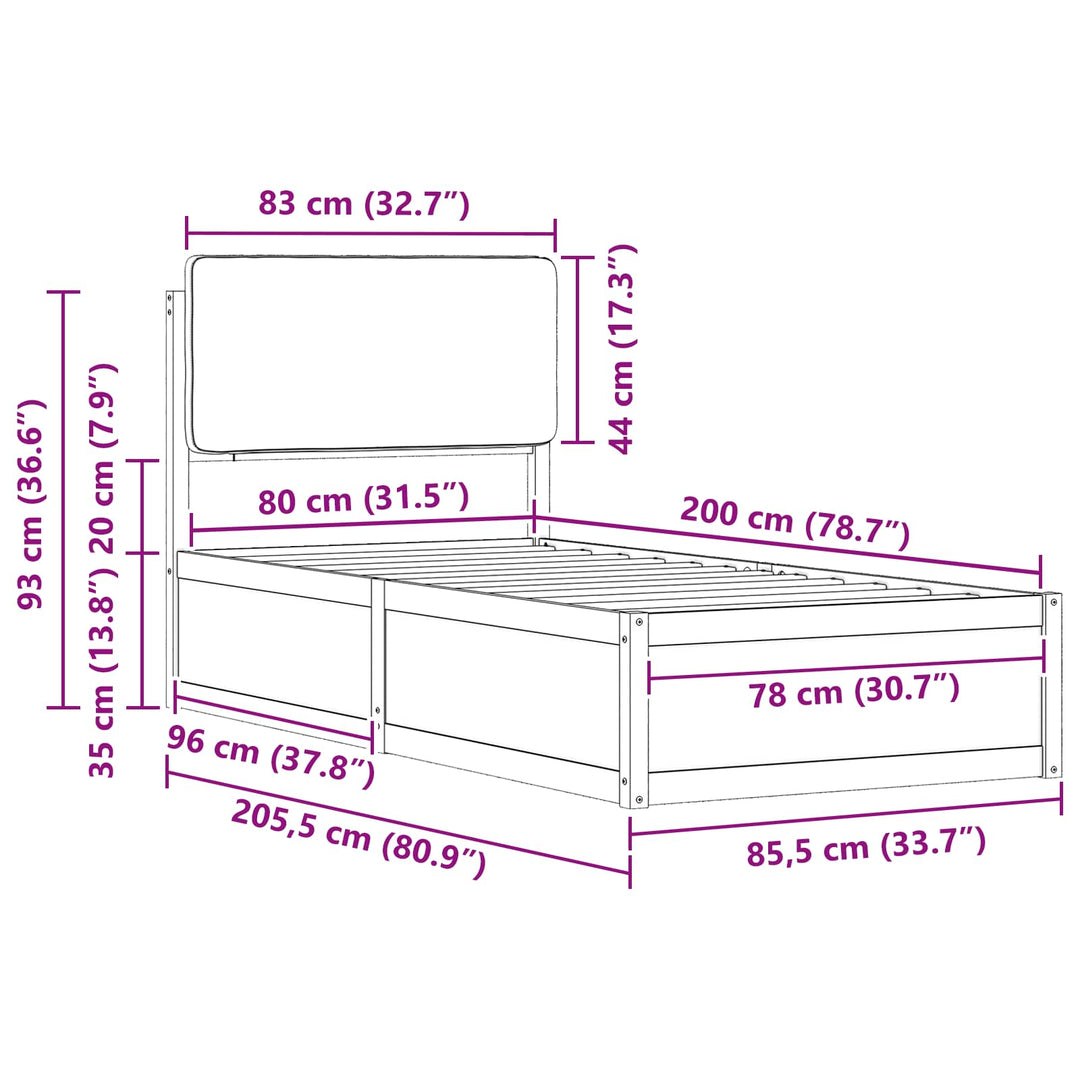 Sengestel med Polstret Hovedgavl Sort 80 x 200 cm