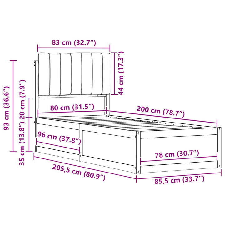 Sengestel med Polstret Hovedgavl Sort 80 x 200 cm
