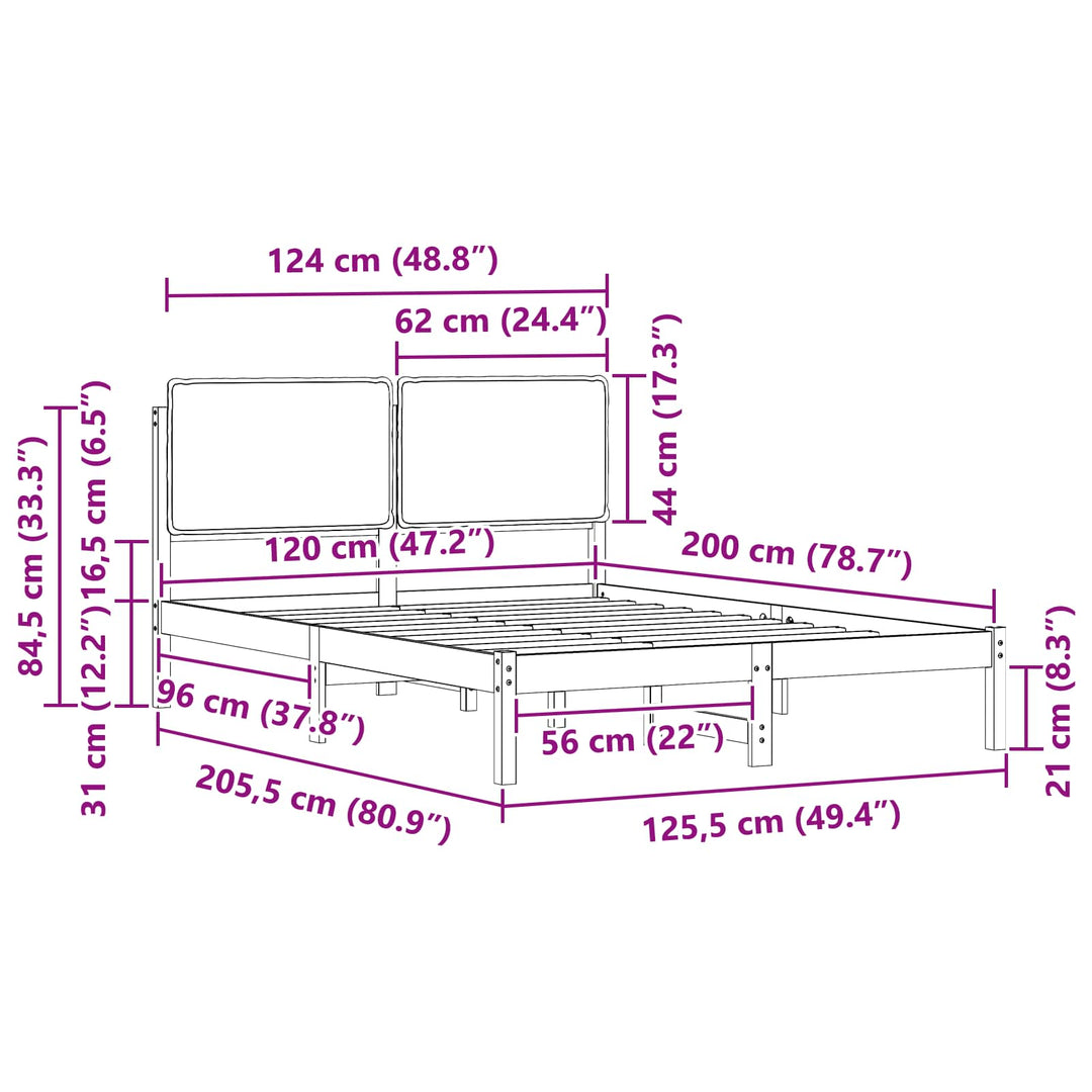 Sengestel med Polstret Hovedgavl Sort 120 x 200 cm