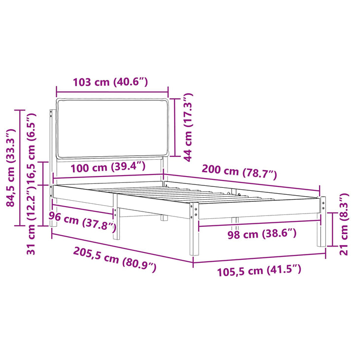 Sengestel med Polstret Hovedgavl Lysegrå 100 x 200 cm