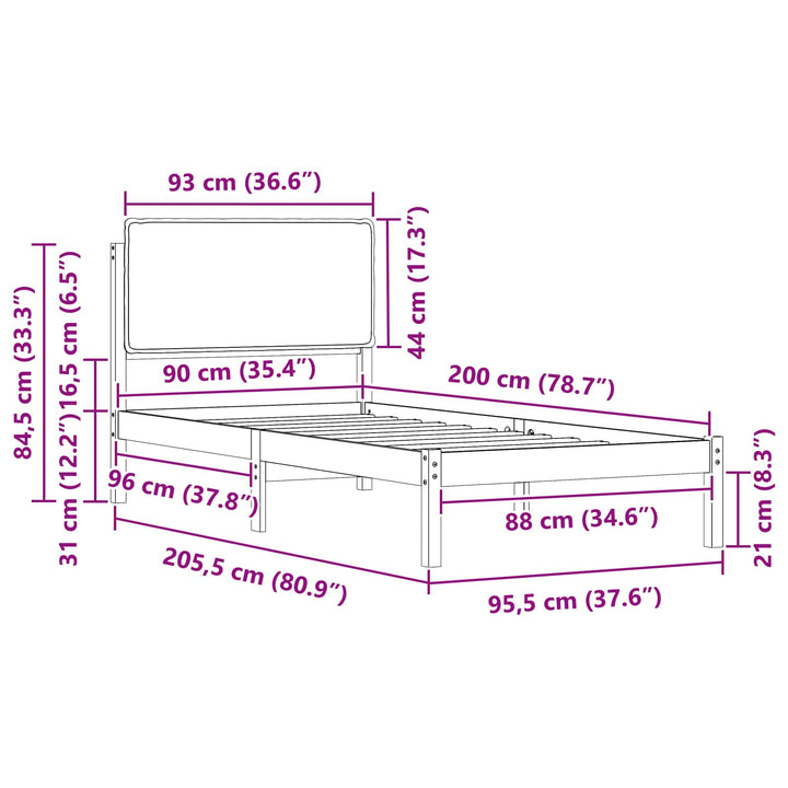 Sengestel med Polstret Hovedgavl Sort 90 x 200 cm