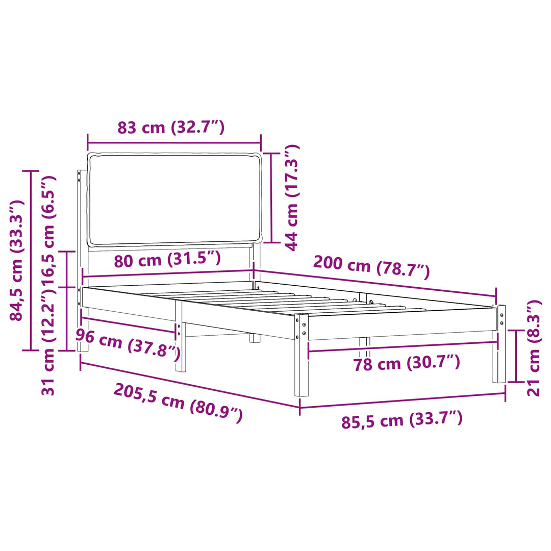 Sengestel med Polstret Hovedgavl Gråbrun 80 x 200 cm