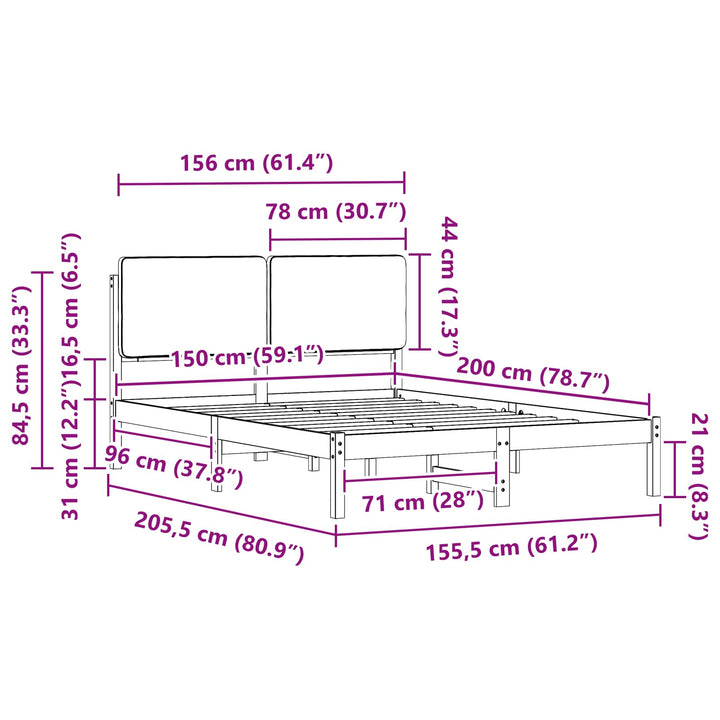 Sengestel med Polstret Hovedgavl Sort 150 x 200 cm