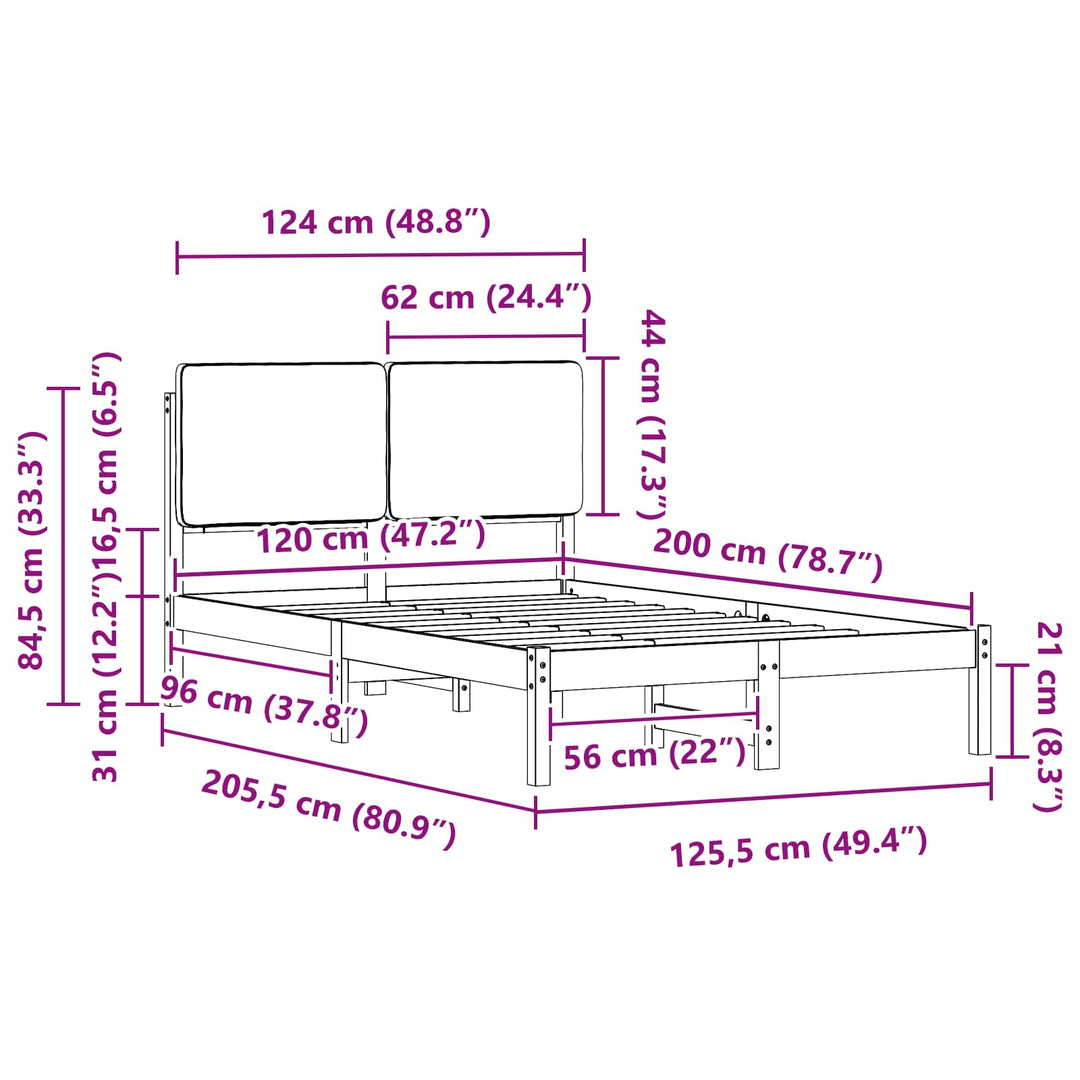 Sengestel med Polstret Hovedgavl Gråbrun 120 x 200 cm