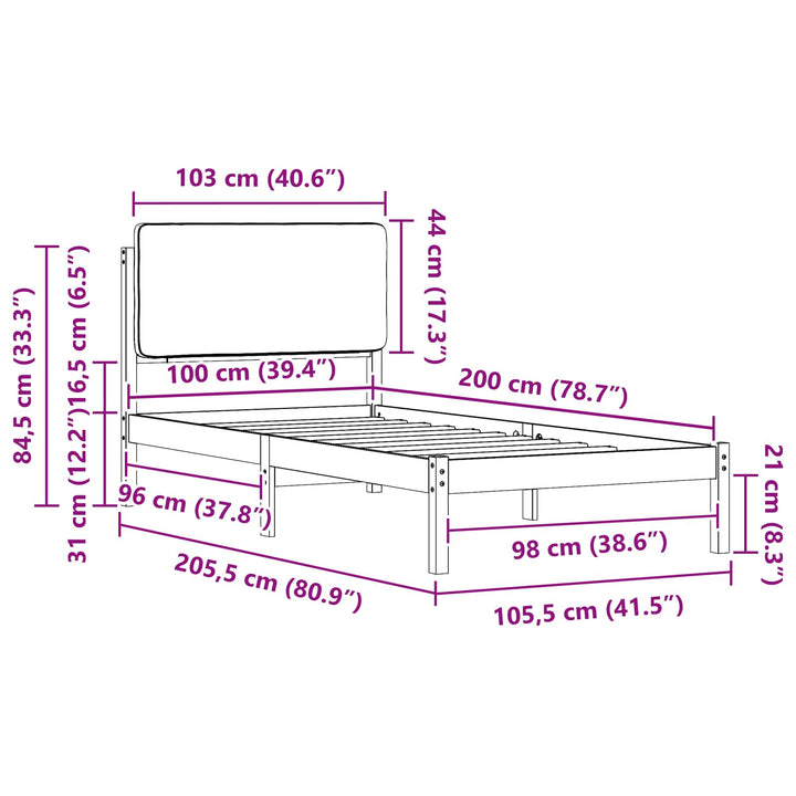 Sengestel med Polstret Hovedgavl Gråbrun 100 x 200 cm