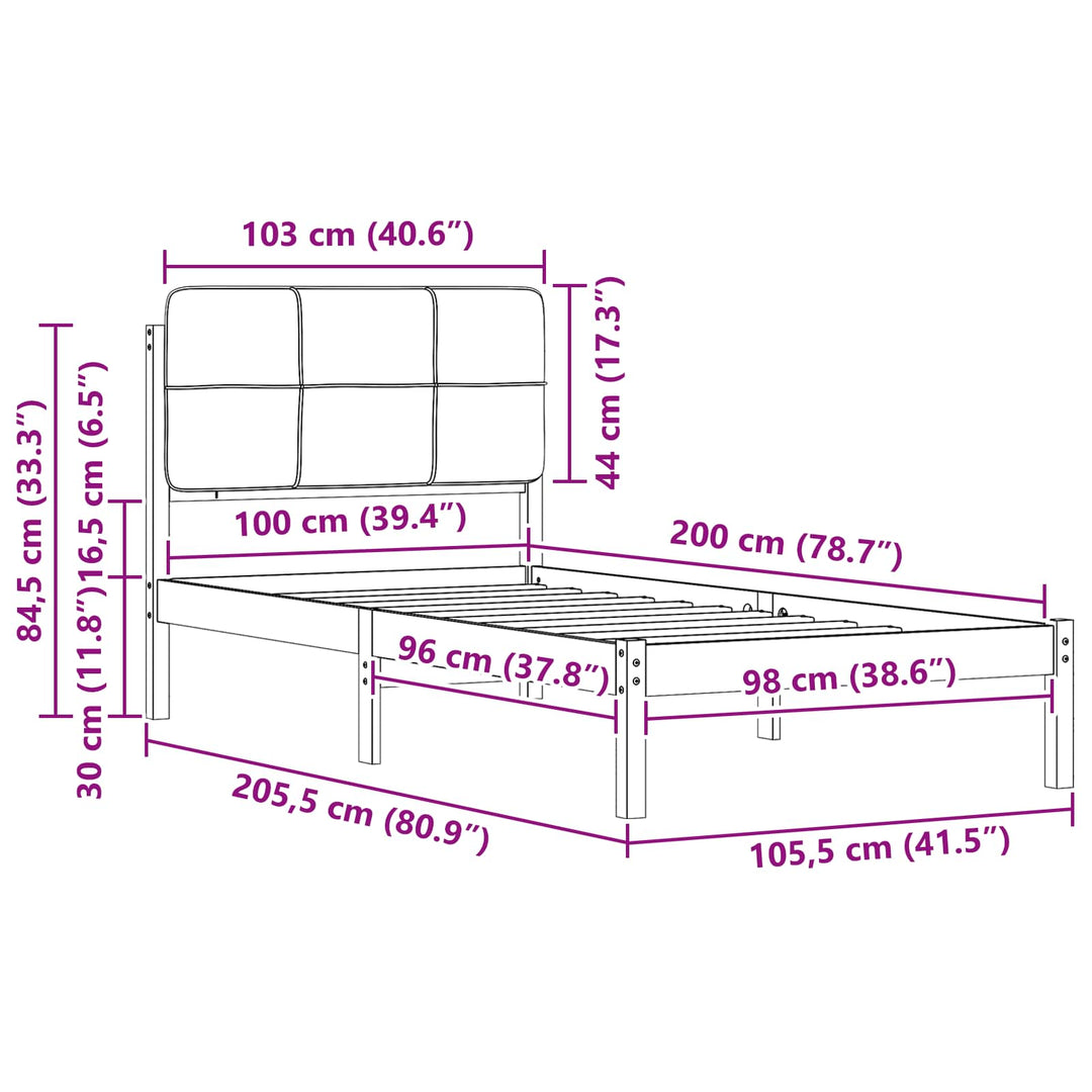 Sengestel med Polstret Hovedgavl Gråbrun 100 x 200 cm
