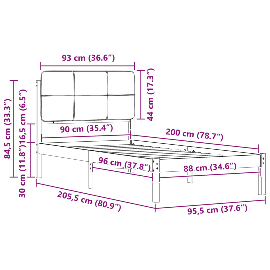 Sengestel med Polstret Hovedgavl Mørkegrå 90 x 200 cm