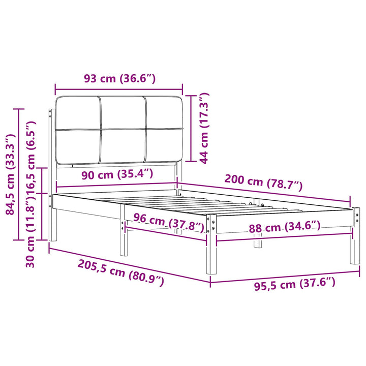 Sengestel med Polstret Hovedgavl Lysegrå 90 x 200 cm