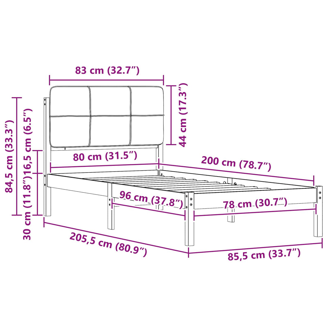 Sengestel med Polstret Hovedgavl Sort 80 x 200 cm