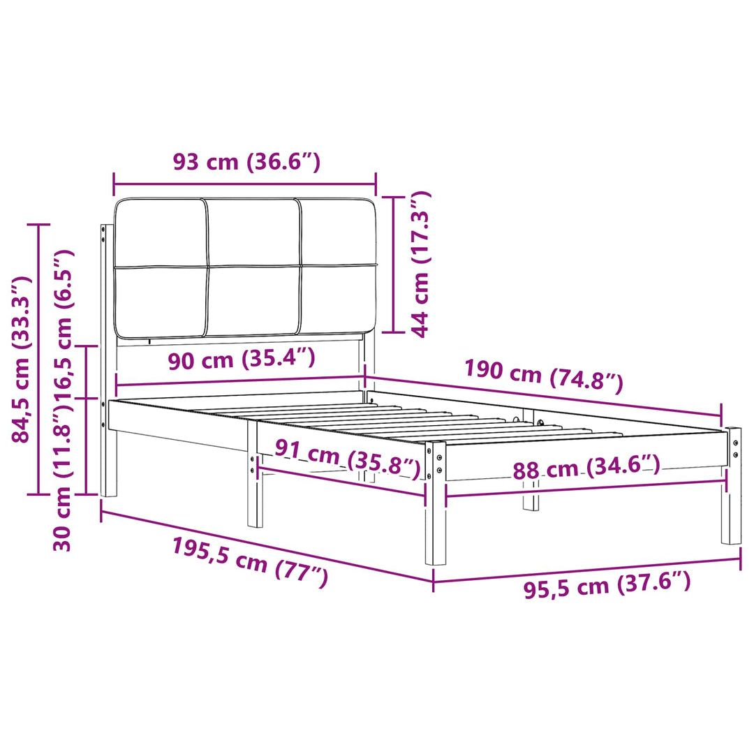 Sengestel med Polstret Hovedgavl Sort 90 x 190 cm