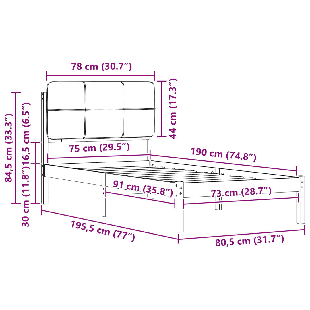 Sengestel med Polstret Hovedgavl Sort 75 x 190 cm