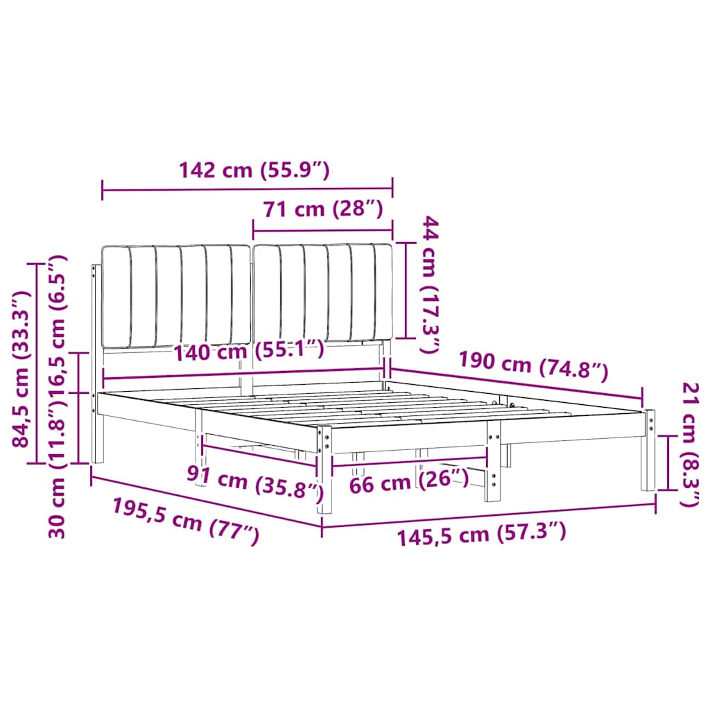 Sengestel med Polstret Hovedgavl Sort 140 x 190 cm